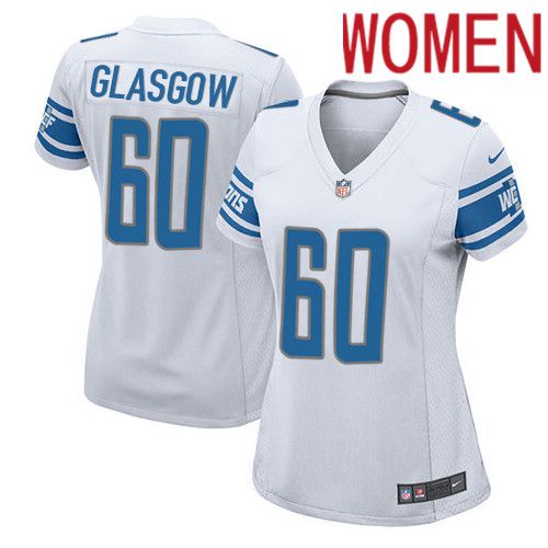 Women Detroit Lions #60 Graham Glasgow Nike White Game Player NFL Jersey->women nfl jersey->Women Jersey